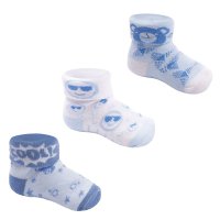 S502: Blue 3 Pack Turnover Socks (0-12 Months)